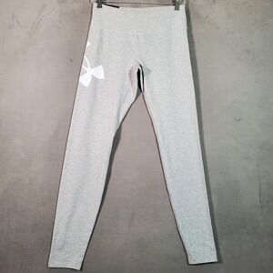 Under Armour Leggings Womens S Gray Logo Full Length High Waist Active Run NEW